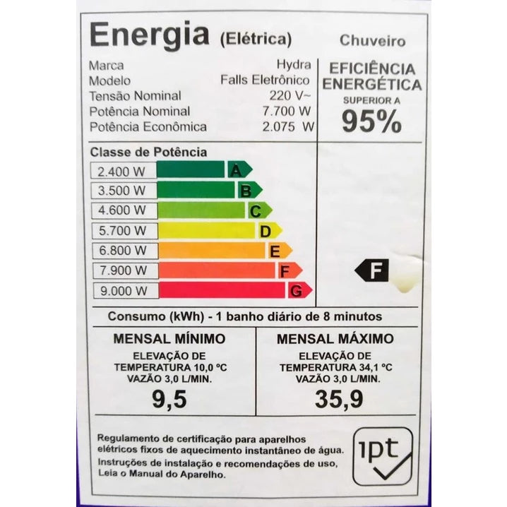 Chuveiro Eletronico Falls Preto 7700w - 220v - Hydra