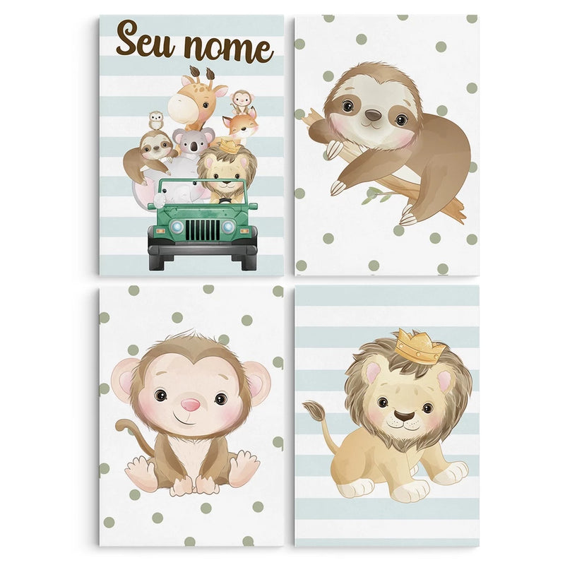 Quadros Decorativos: Safari Infantil - 4 peças