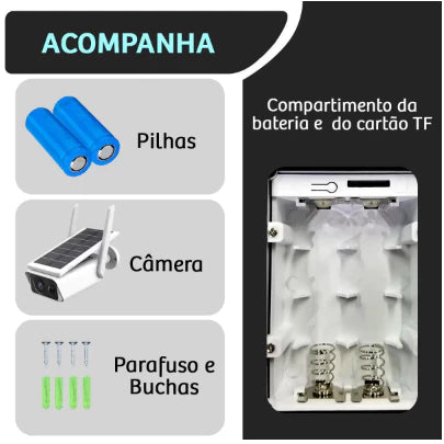 Câmera de Segurança Externa Solar com 2 Antenas Wi-Fi