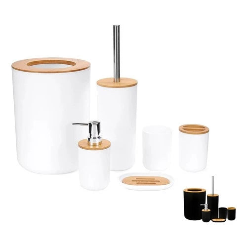 Kit com 6 Peças Para Banheiro Minimalista em Bambu