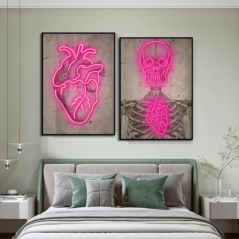 Quadros Decorativos Modernos: Heart & Skull - 3 Peças