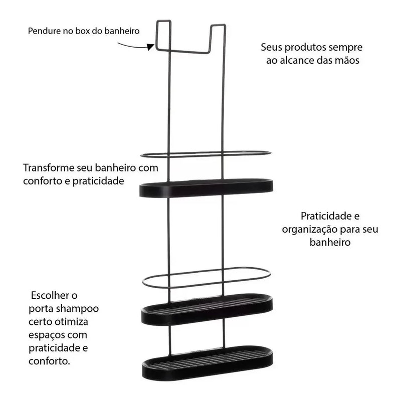 Porta Shampoo Suporte Gancho Para Box Aramado Em Aço 03 Andares