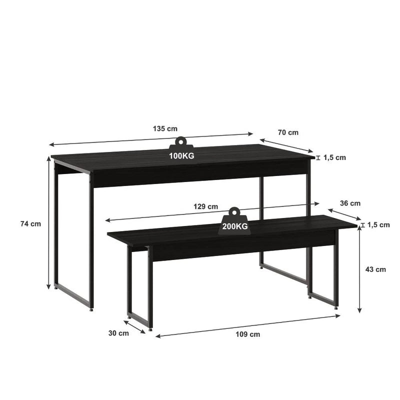 Mesa de Jantar Estilo Industrial TUB com Banco: Modernidade e Durabilidade para Seu Espaço