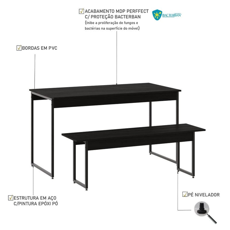 Mesa de Jantar Estilo Industrial TUB com Banco: Modernidade e Durabilidade para Seu Espaço