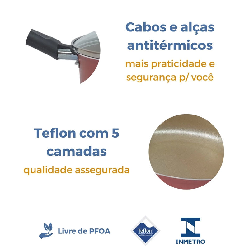 Jogo de Panelas 9 Peças Teflon Tampas Vidro Antiaderente Bronze