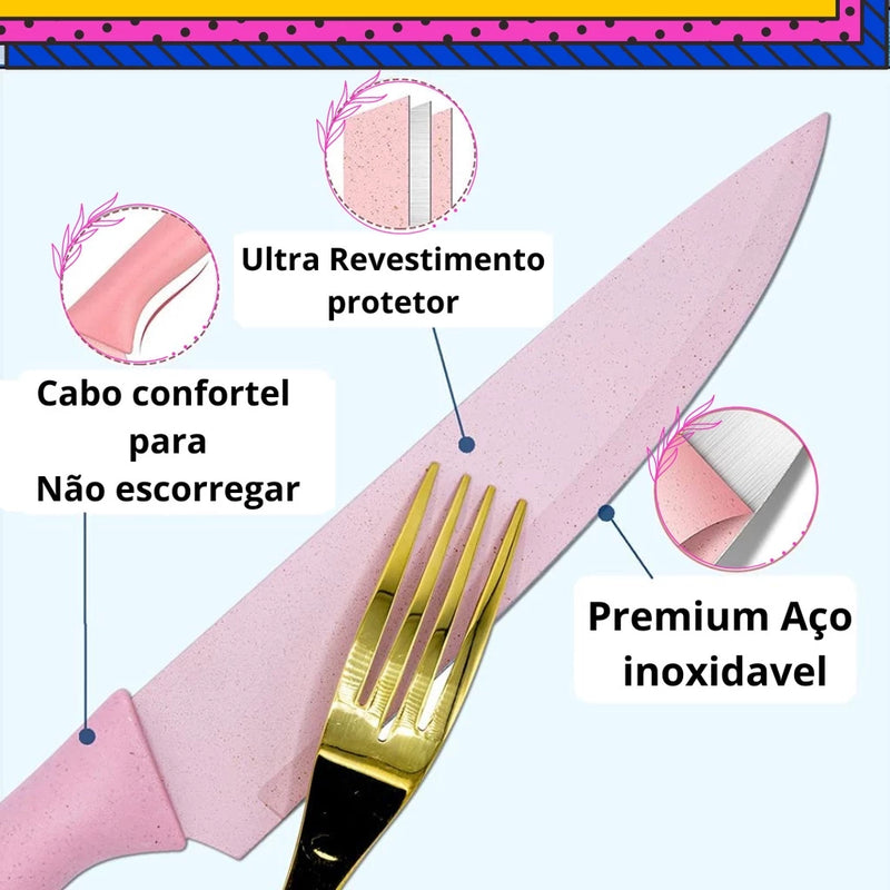 Jogo de Facas 6 Peças Profissional  Aço Inoxidavel Para Churrasco e Cozinha