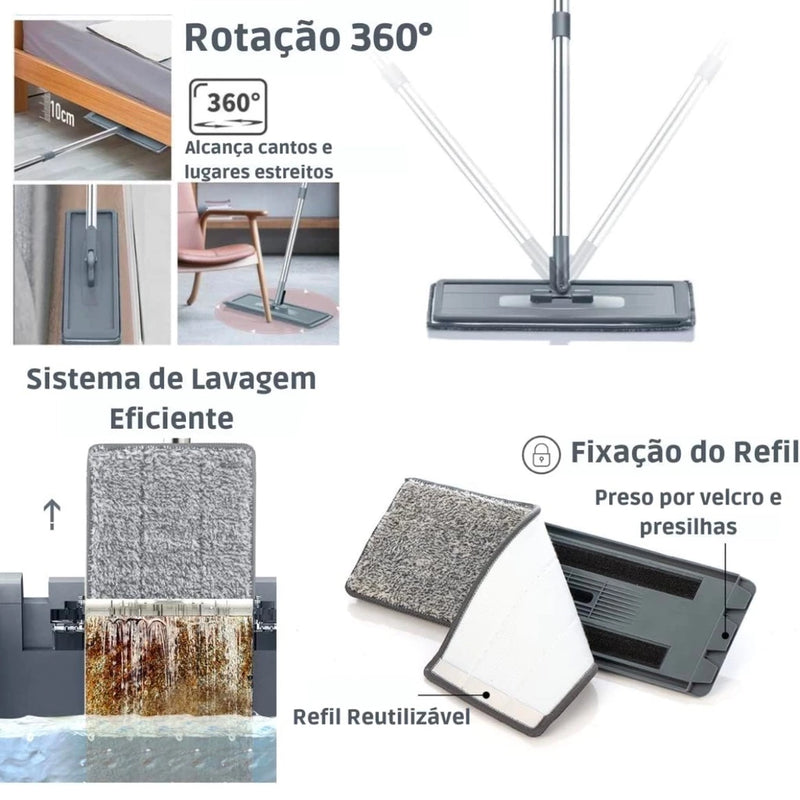 Flat Mop Esfregão com Balde e 2 Refis