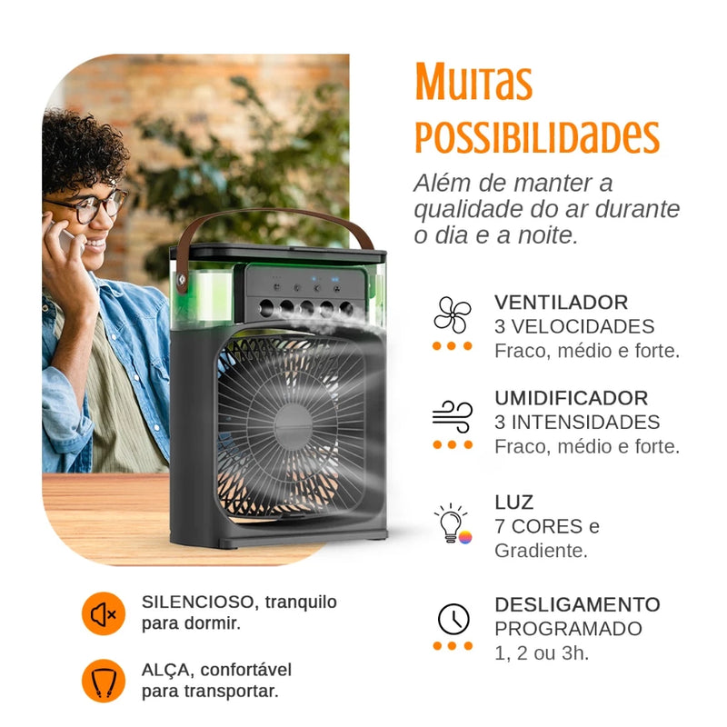 Mini Ar Condicionado, Climatizador e Umidificador Portátil USB