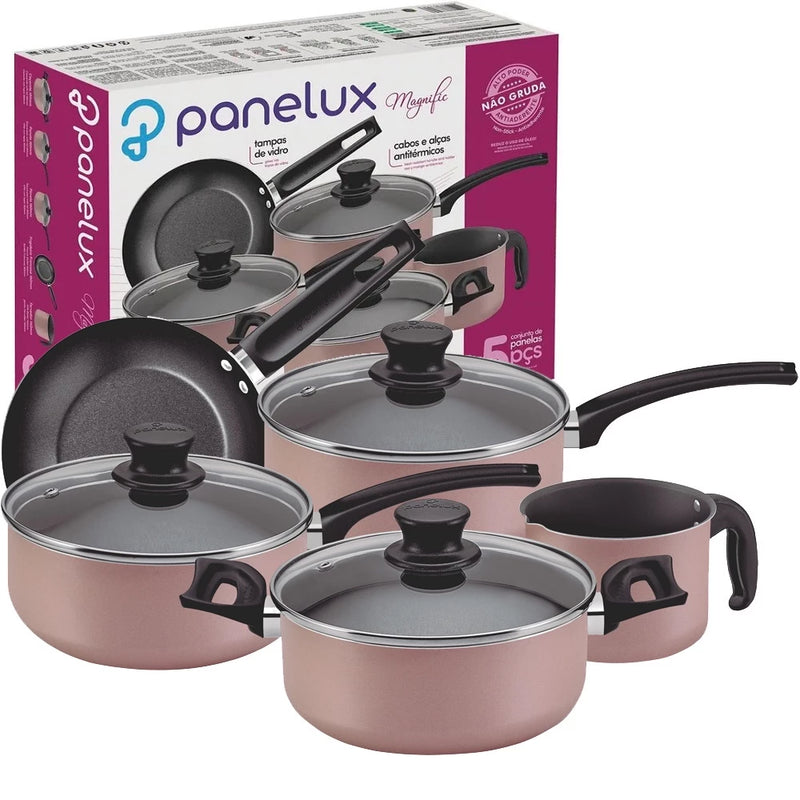 Jogo de Panela Panelux Magnific em Alumínio Cor Rose – 5 Peças: Cozinha com Estilo e Eficiência